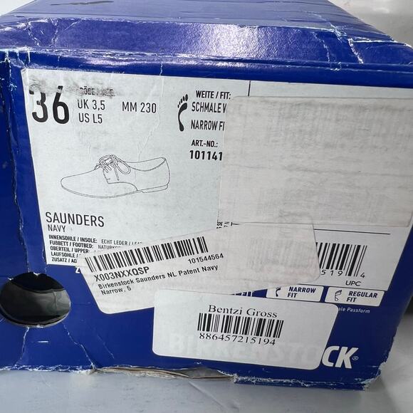 Birkenstock Saunders Patent Leather Clog Navy Women 5/Men 3 EU36 NWB Narrow - Picture 10 of 10